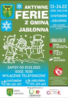 Powiększ obraz: Akcja "FERIE Z GMINĄ JABŁONNA". SKIEROWANA DO UCZNIÓW SZKÓŁ PODSTAWOWYCH W WIEKU 6 - 15 LAT - Zdjęcie nr 1