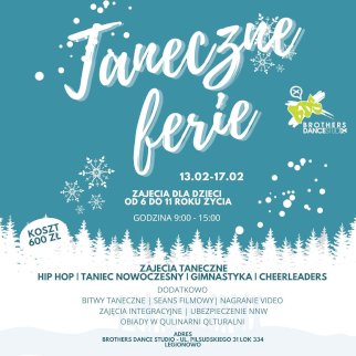Powiększ obraz: Półkolonie zimowe w BROTHERS DANCE STUDIO - Legionowo. "TANECZNE FERIE". Zajęcia taneczne dla dzieci od 6 do 11 roku życia - Zdjęcie nr 1