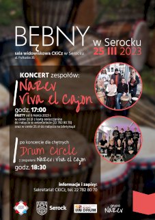 Powiększ obraz: Koncert zespołów Narev, Viva el cajon. Warsztaty Drum Circle w CKiCz w Serocku - Zdjęcie nr 1