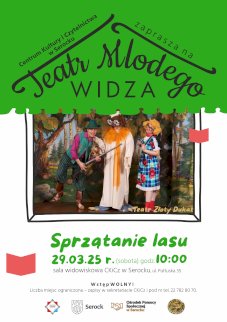 Powiększ obraz: fot. Plakat zapraszający na wydarzenie, szczegółowe informacje w aktualności i tytule. Na zdjęciu trzy osoby stoją na scenie, jedna trzyma atrapę strzelby, druga ubrana w długą białą suknię, trzecia - kobieta ubrana w suknię w kratę