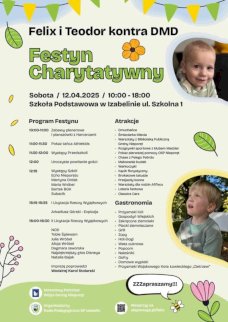 Powiększ obraz: fot. Plakat zapraszający na wydarzenie, szczegółowe informacje w aktualności i tytule. Na zdjęciu po prawej stronie fotografie dwóch chłopców, na dole po prawej stronie grafika owada pszczółki, różowy kwiat z zielonymi listkami, dekoracja z kolorowych trójkątów na górze