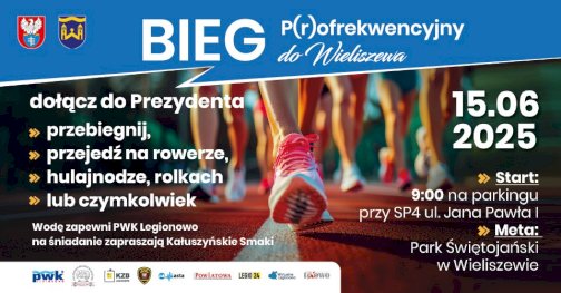 Powiększ obraz: Plakat zawierający informacje o biegu z Legionowa do Wieliszewa