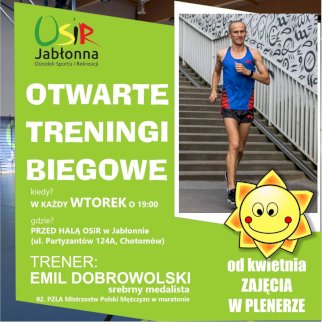 Powiększ obraz: Plakat zawierający informacje o treningu biegowym z Emilem Dobrowolskim
