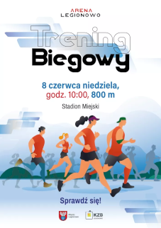 Powiększ obraz: Plakat zawierający informacje o wydarzeniu. Grupa osób biega