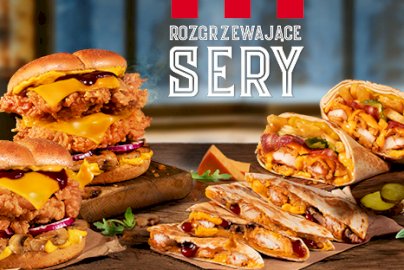 Powiększ obraz: fot. KFC.  Na zdjęciu burgery, tortille zawinięte w cieście