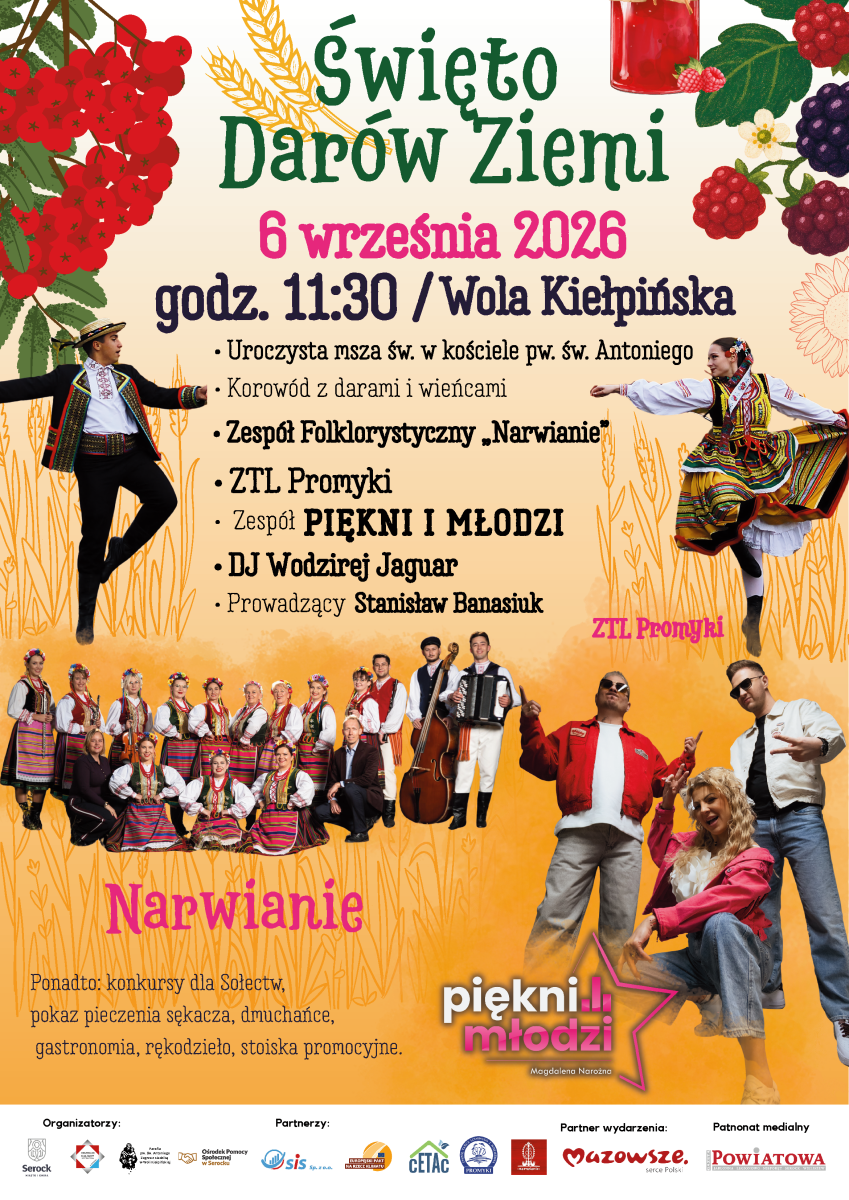 Plakat przedstawiający wydarzenie w Woli Kiełpińskiej -  Święto Darów Ziemi w Woli KIełpińskiej 